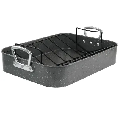 Gibson 82665.02R - Gibson 16.25in. Speckled Grey Carbon Steel Turkey Roaster Se