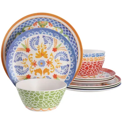 Laurie Gates 136567.12 - Tierra Bamboo Fiber Dinnerware Set - 12 Pieces - Multi-Color