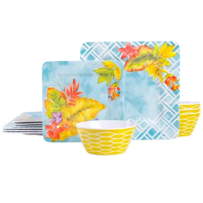 Laurie Gates 87734.12 - Laurie Gates Tropicalla 12 Piece Square Dinnerware Set