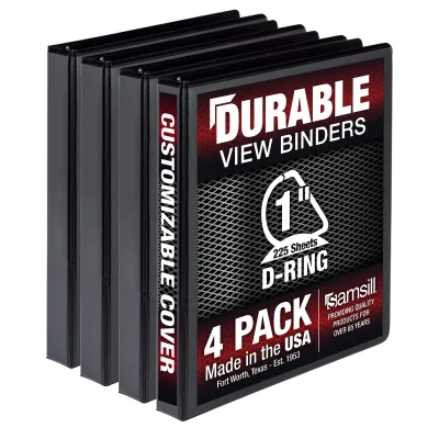 Samsill MP46430 - Durable 1-Inch D Ring Binder with Clear Overlay - Black