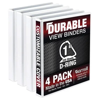 Samsill MP46437 - Durable 1 View D-Ring Binder - White