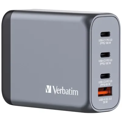 VERBATIM 32202 - Verbatim 100W 4-Port GaN Wall Charger with USB-C and USB-A