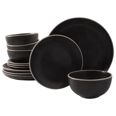 Gibson 123198.12 - Home Rockaway 12-Piece Black Stoneware Dinner Set