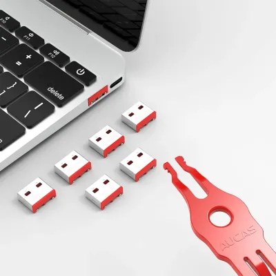 Aucas CX31000 - USB Port Blocker - Pack of 10, Red without key, Dust and Moi