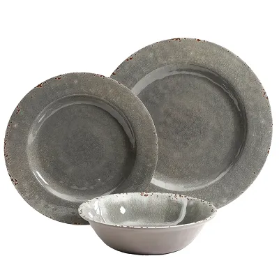 Studio California 114336.12 - Mauna Melamine 12 Piece Dinnerware Set - Gray Crackle Design