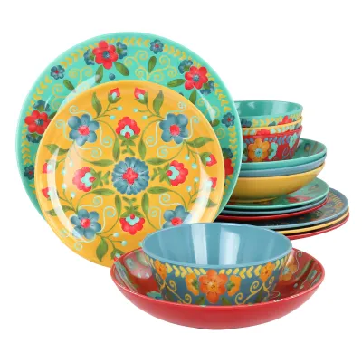 Laurie Gates 140738.16 - Laurie Gates Floral 16 Piece Melamine Dinnerware Set