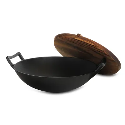 GENERAL STORE 124977.02 - Addlestone 14 Heavy Duty Cast Iron Wok with Wood Lid
