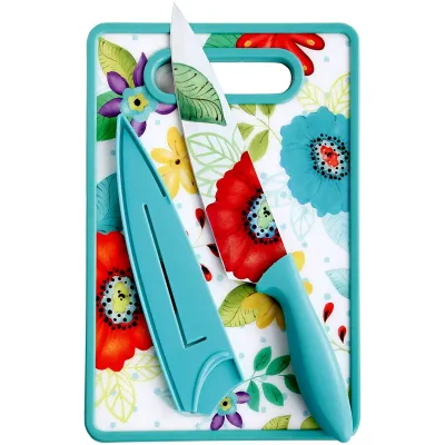 Studio California 112065.03 - Jordana 3-Piece Knife Set with Cutting Board - Turquoise Flo