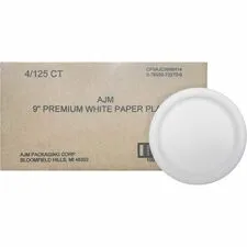 AJM PACKAGING CORP. AJM CP9AJCWWH1 - AJM 9 Dinnerware Paper Plates - Disposable - 9 Diameter - Wh