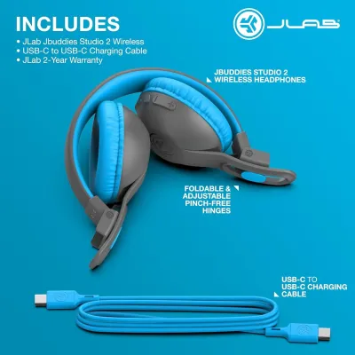 JLab HBKSTU2RGRYBLU122 - JBuddies Studio 2 Wireless Headphones - Unmatched Comfort & 