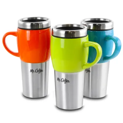 MR COFFEE 91675.02 - Mr. Coffee 3-Piece Stainless Steel & Ceramic Travel Mug Set