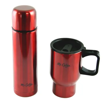 MR COFFEE 108165.02 - Mr Coffee Javelin Double Wall Thermos & Travel Mug Set - Red