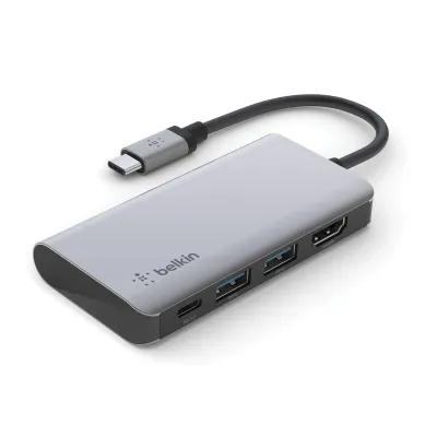 Belkin AVC006BTSGY - Belkin USB-C 4-in-1 Multiport Adapter with Power Delivery