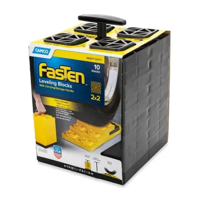 Camco 44521 - Camco FasTen Leveling Blocks wT-Handle - 2x2 - Brown *10-Pac