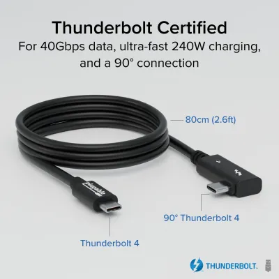 Plugable Technologies TBT4-240W-80CMR - Plugable Thunderbolt 4 Right Angle 240W Cable