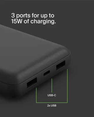Belkin BPB012BTBK - 20K Portable Power Bank with USB-A & C - 15W Charging