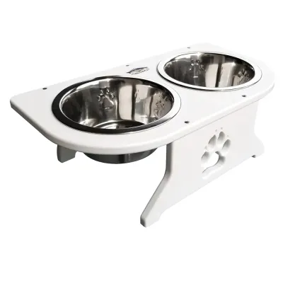 Deep Blue Marine DT-S - Elevated Small Dog Dish - 5.5 Tall with Stainless Bowls