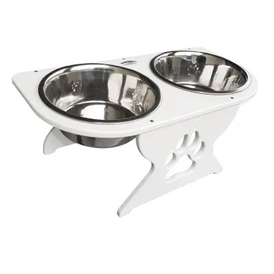 Deep Blue Marine DT-M - Elevated Medium Dog Dish with Stainless Bowls - 8 Tall
