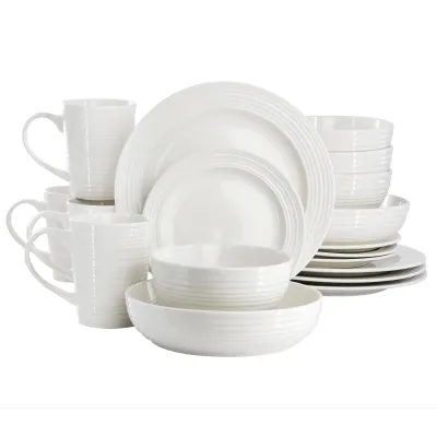 ELAMA ELM-NIKKI-18 - Elama 18-Piece White Ribbed Porcelain Dinnerware Set