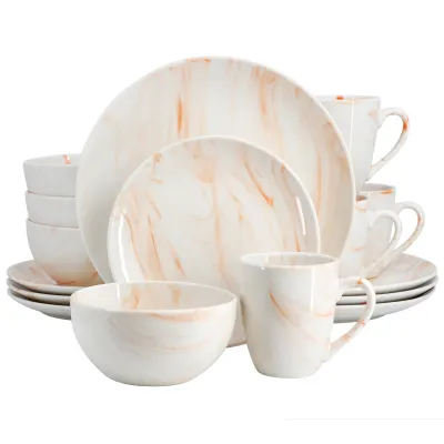 ELAMA EL-FINEMARBLE-O - Elama Marble-Inspired 16 Piece Dinnerware Set - Orange