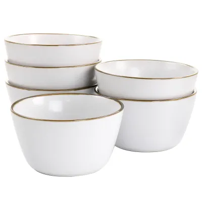 ELAMA ELM-ARTHUR6B - Elama Arthur 6-Piece Matte White Bowl Set with Gold Trim