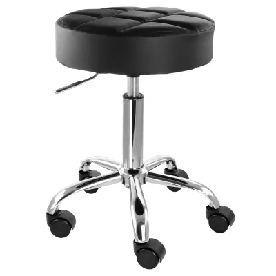 ELAMA ELM-709A-BLK - Adjustable Backless Rolling Stool with Chrome Base - Black