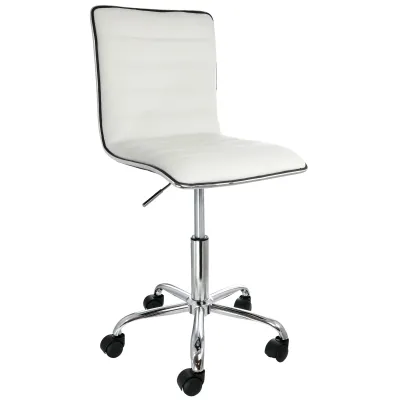 ELAMA ELM-729B-WHT - Modern White Faux Leather Adjustable Rolling Chair