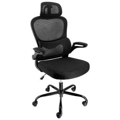 ELAMA ELM-F-936BKD - Adjustable High Back Mesh Office Chair with Headrest - Black