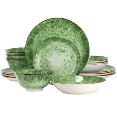 ELAMA ELM-OCEANUS-G-16 - Elama Oceanus 16 Piece Porcelain Double Bowl Dinnerware Set 
