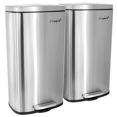 ELAMA EL-H8-30-30L - Elama 30L Rectangular Stainless Steel Twin Trash Bins
