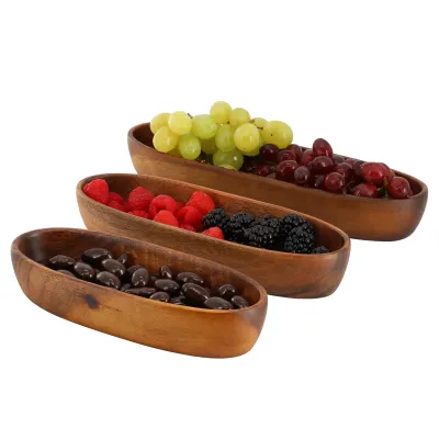 MegaChef MC-A137 - Acacia Wood Oval Serving Bowls - Set of 3 Sizes