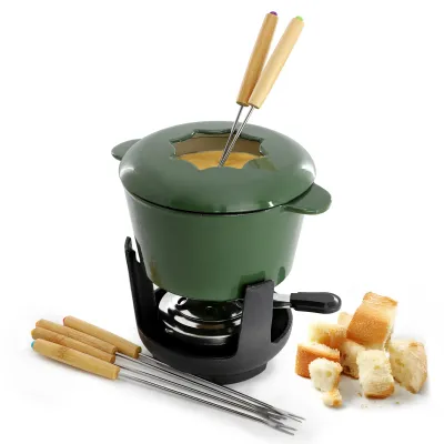 MegaChef MCCI-001 - MegaChef Green Enameled Cast Iron Fondue Set with Forks