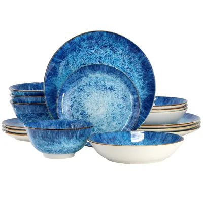 ELAMA ELM-OCEANUS-16 - Elama Oceanus 16-Piece Double Bowl Dinnerware Set - Blue