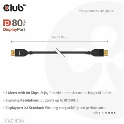CLUB 3D CAC-1094 - DP80 VESA Certified DisplayPort 2M Cable - MM