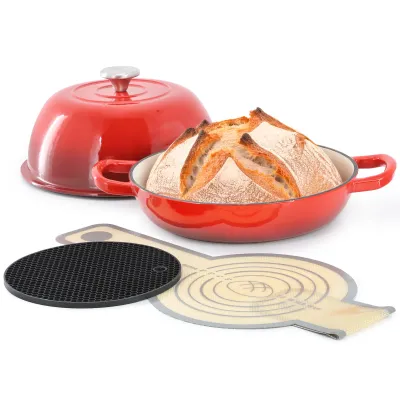 MegaChef MC-CIBP100-C - 6 Quart Enameled Cast Iron Bread Pot in Cream with Baking Ma