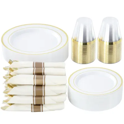 ELAMA ELP-350-G - Elama 350 Piece Disposable Plastic Dinnerware Party Set for 