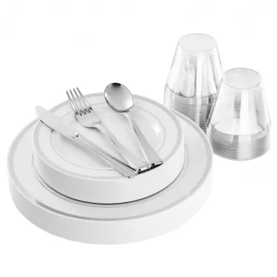 ELAMA ELP-150-S - Elama 150 Piece Disposable Plastic Dinnerware Party Set for 