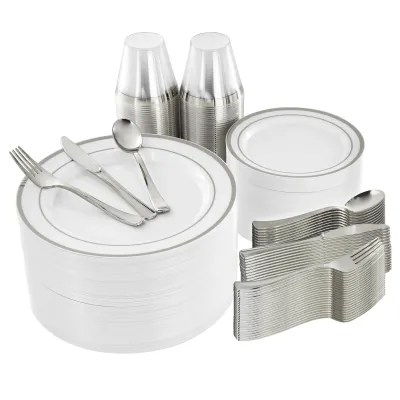 ELAMA ELP-600-S - Elama 600 Piece Disposable Plastic Dinnerware Party Set for 