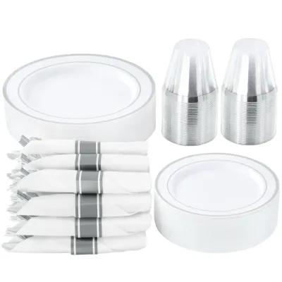 ELAMA ELP-350-S - Elama 350 Piece Disposable Plastic Dinnerware Party Set for 