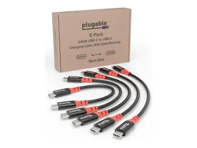 Plugable Technologies USBC-CCS5X - 5-Pack 240W USB-C Charging Cables with Data Blocking