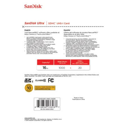 Western Digital 1N7674 - SanDisk Ultra SDHC Memory Card, 16GB, SDSDUNC-016G-AN6IN, Cl