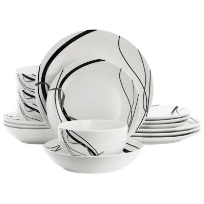 ELAMA ELM-SARAH-16 - Elama Sarah 16-Piece Black Ribbon Dinner Set