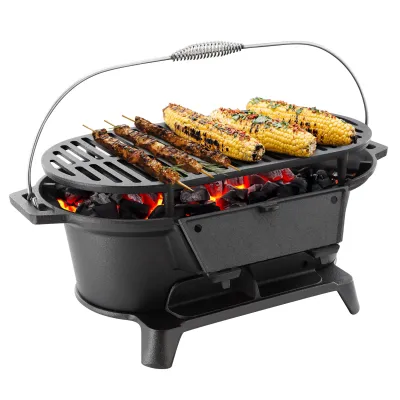 MegaChef MC-003 - MegaChef Oval Cast Iron Portable Hibachi Grill for Outdoor U