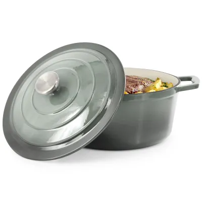 MegaChef MG-CR25AG - MegaChef 5 Quarts Round Enameled Cast Iron Casserole with Li