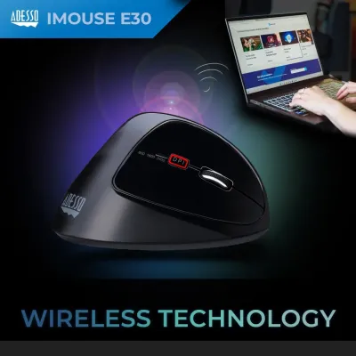 Adesso E-30 - Adesso 2.4GHz Wireless Ergonomic Vertical Right-Handed Mouse