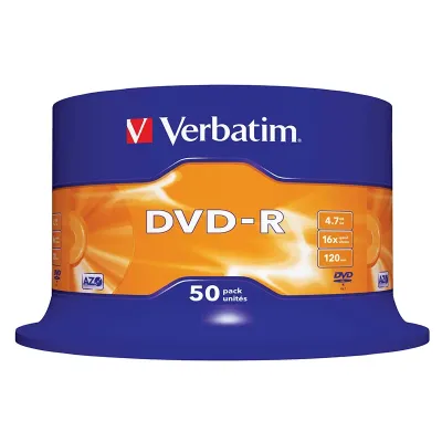 VERBATIM 97737 - VERBATIM DVD-R, 97737, 4.7GB, 16X, SHINY SILVER, SILKSCREEN 