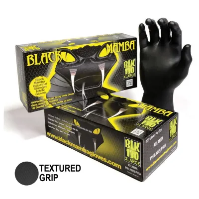 BLACKMAMBA BLK130 - Black Mamba Black Powder Free Textured Nitrile Gloves (X-Lar
