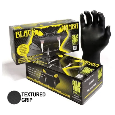 BLACKMAMBA BLK100 - Black Mamba Black Powder Free Textured Nitrile Gloves (Small