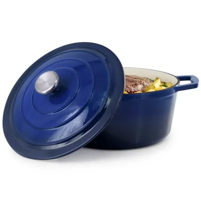 MegaChef MG-CR25DB - MegaChef 5 Quarts Round Enameled Cast Iron Casserole with Li