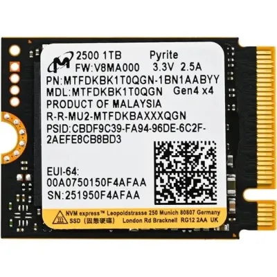 Crucial MTFDKBK1T0QGN-1BN1AABYYR - Micron 2500 1 TB Solid State Drive - M.2 2230 Internal - PCI